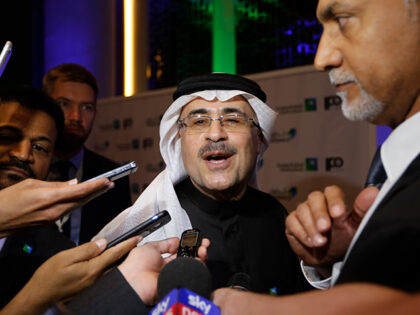 Saudi Arabia's state-owned oil company Aramco CEO Amin Al-Nasser, talks to reporters during the official ceremony marking the debut of Aramco's initial public offering (IPO) on the Riyadh's stock market in Riyadh, Saudi Arabia, Wednesday, Dec. 11, 2019. (AP Photo/Amr Nabil)