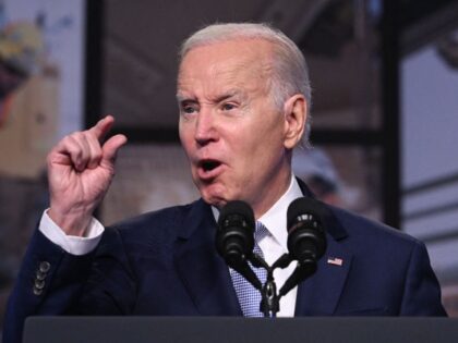 US President Joe Biden speaks about the creation of new manufacturing jobs at the Washington Hilton in Washington, DC, on April 25, 2023. - Biden announced Tuesday his bid "to finish the job" with re-election in 2024. (Photo by Jim WATSON / AFP) (Photo by JIM WATSON/AFP via Getty Images)