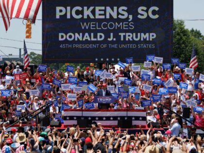 Former President and 2024 Republican Presidential hopeful Donald Trump speaks during a campaign rally in Pickens, South Carolina, on July 1, 2023. (LOGAN CYRUS/AFP via Getty Images)