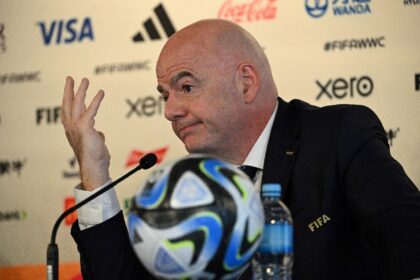 FIFA president Gianni Infantino speaks during a press conference in Auckland