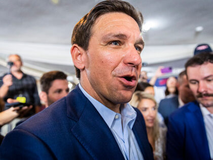 Republican presidential candidate Florida Governor Ron DeSantis greets guests during a town hall event at the Alpine Grove Banquet Facility in Hollis, NH on June 27, 2023. (Photo by Adam Glanzman/For The Washington Post via Getty Images)
