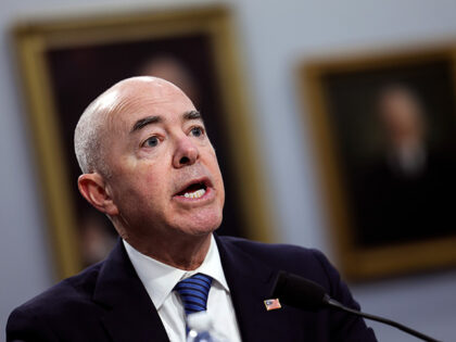 U.S. Homeland Security Secretary Alejandro Mayorkas testifies before a House Appropriations Subcommittee on April 27, 2022 in Washington, DC. Mayorkas testified on the fiscal year 2023 budget request for the Department of Homeland Security. (Photo by Kevin Dietsch/Getty Images)