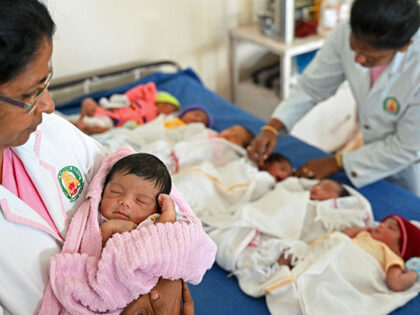 Newborn babies are pictured inside a ward of a government hospital for women and children on the occasion of World Population Day, in Chennai on July 11, 2023. (Photo by R. Satish BABU / AFP) (Photo by R. SATISH BABU/AFP via Getty Images)