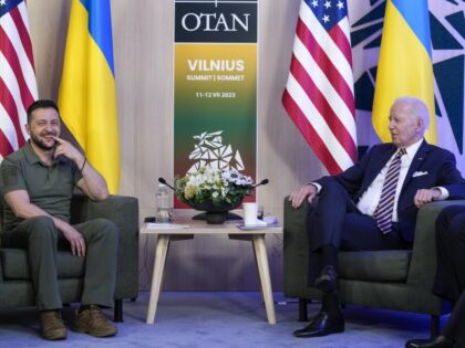 President Joe Biden meets with Ukraine's President Volodymyr Zelenskyy on the sidelines of the NATO summit in Vilnius, Lithuania, Wednesday, July 12, 2023. (Susan Walsh/AP)