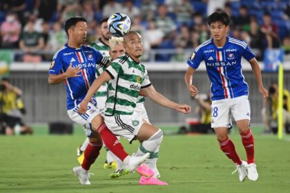 J-League champions Yokohama F-Marinos beat Celtic 6-4 in a friendly in Yokohama despite a first-half hat-trick by Celtics forward Daizen Maeda