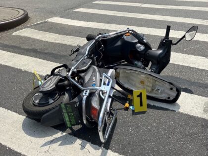 This photo provided by the New York City Police Department, Saturday, July 8, 2023, shows a motor scooter recovered at the scene of a shooting, in the Queens borough of New York. An 86-year-old New York City man was fatally shot and at least two others were seriously wounded by …