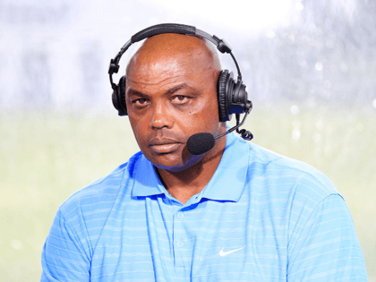 Charles Barkley commentates from the booth during The Match: Champions For Charity at Medalist Golf Club on May 24, 2020 in Hobe Sound, Florida. (Photo by Cliff Hawkins/Getty Images for The Match)