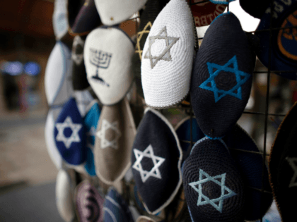Jewish Kippas (skullcaps) are seen on display at a store in downtown west Jerusalem, on January 15, 2016. Israeli Prime Minister Benjamin Netanyahu, on January 14, addressed the situation of French Jews, by saying 'at the same time every Jew should know that they have a home in Israel and …